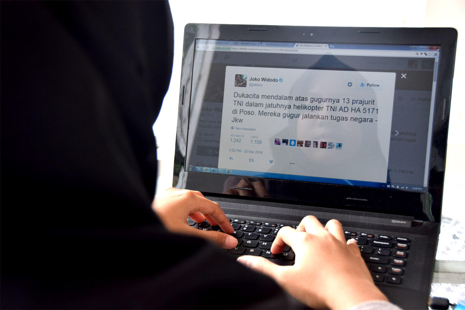 Ucapan belasungkawa Presiden Republik Indonesia Joko Widodo lewat akun twitter. TIRTO/Andrey Gromico