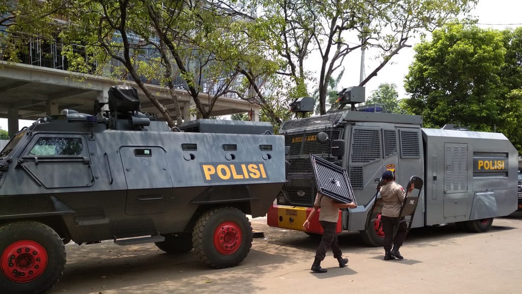Kendaraan Water Canon. FOTO/tirto.id Pengamanan Rapat Pleno Golkar