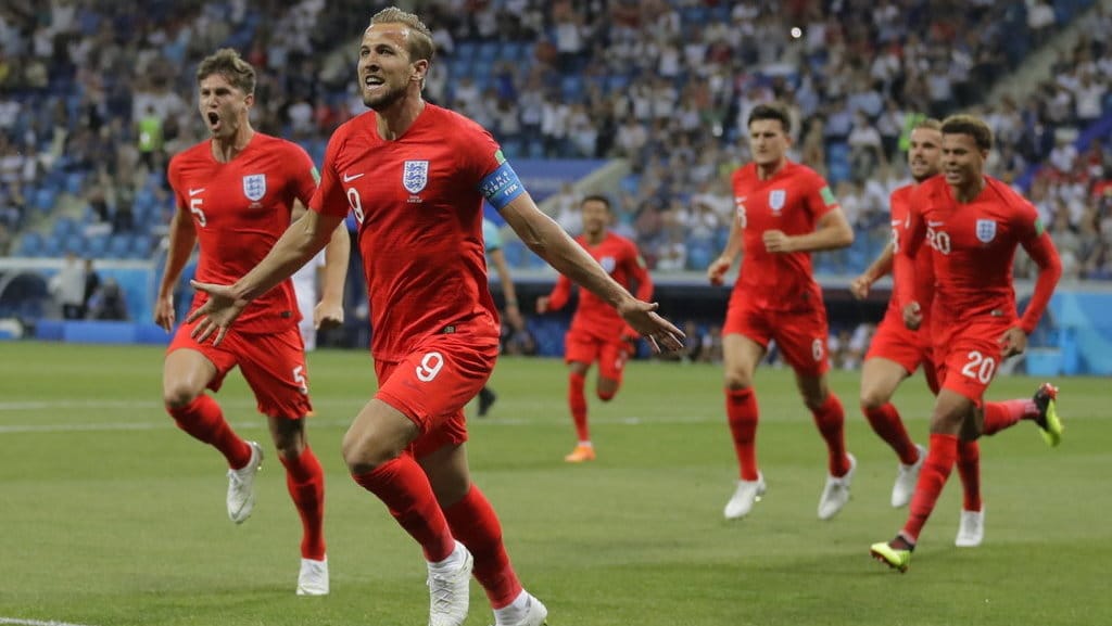 Selebrasi gol Harry Kane pada pertandingan Grup G antara Timnas Inggris vs Timnas Tunisia di Volgograd Arena, Volgograd, Rusia, Selasa (19/06/2018). AP Photo/Sergei Grits Selebrasi gol Harry Kane