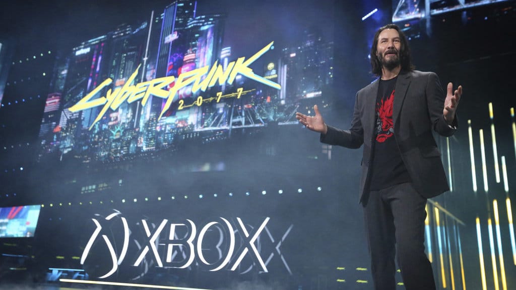 Keanu Reeves mengungkap tanggal rilis di Xbox E3 2019 Briefing di Microsoft Theatre di L. Live, Minggu, 9 Juni 2019 di Los Angeles.Casey Rodgers / Invision untuk Xbox / AP Images Keanu Reeves