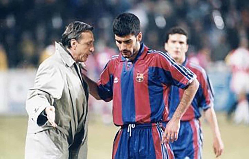 Johan Cruyff and Pep Guardiola. foto/rilis bcw global Johan Cruyff and Pep Guardiola