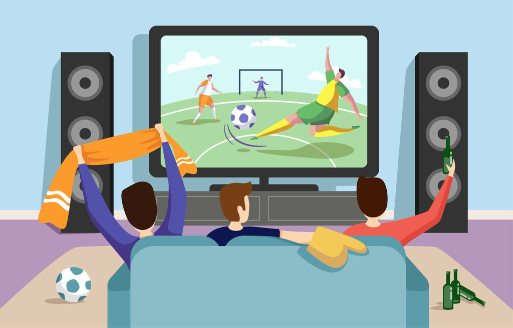 Ilustrasi menonton pertadingan bola di Televisi. FOTO/iStockphoto Ilustrasi nonton bola