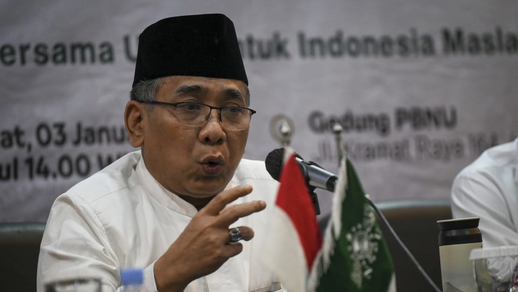 KH. Yahya Cholil Staquf. ANTARA FOTO/Muhammad Ramdan/nym. Refleksi awal tahun 2025 PBNU
