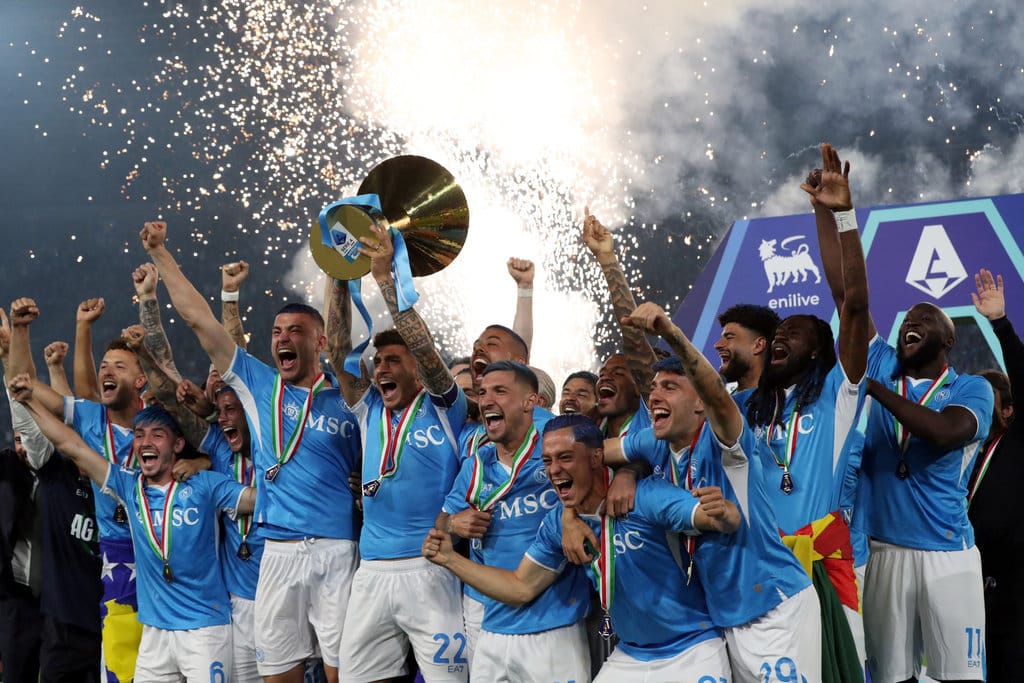 Napoli Juara Liga Italia 2024/2025. (Foto oleh Carlo Hermann / AFP) Napoli Juara Liga Italia