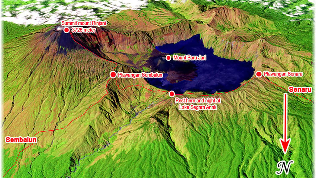 Jalur Pendakian Gunung RInjani. foto/https://hikingrinjani.com/ Jalur Pendakian Gunung RInjani