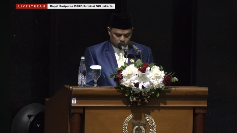 Anggota Komisi C DPRD DKI Jakarta dari Fraksi PKB, Tri Waluyo, dalam Rapat Paripurna DPRD Jakarta yang digelar pada Senin (8/9/2025). Foto/DPRD Provinsi DKI Jakarta Tri Waluyo