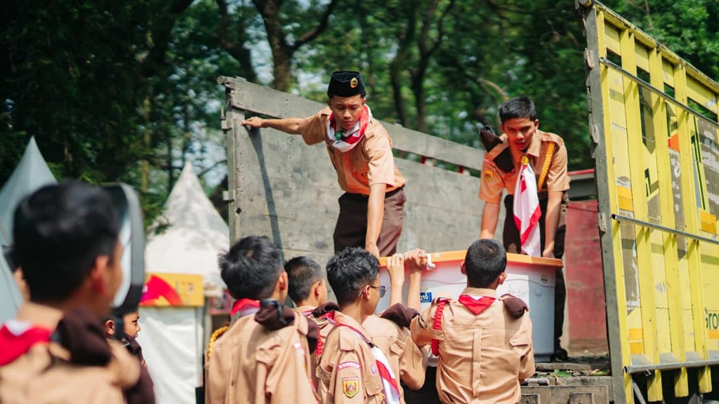 Peserta mengikuti kegiatan World Muslim Scout Jamboree di Bumi Perkemahan Cibubur, Jakarta. tirto.id/Farahiyah Dalilah Jambore Pramuka Muslim Dunia