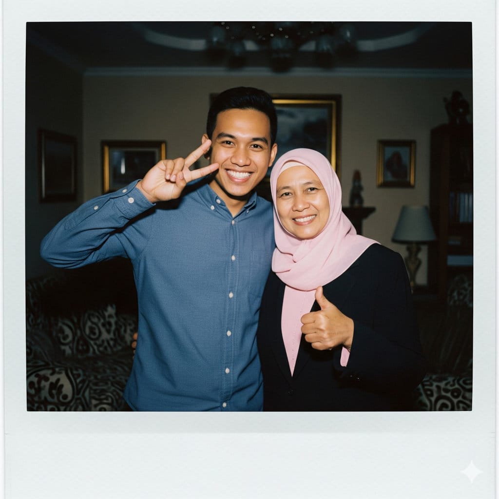 Hasil Generaor AI, Foto Bersama Orang Tua yang Sudah Tiada. FOTO/Gemini AI Generaor AI Foto Bersama Orang Tua yang Sudah Tiada