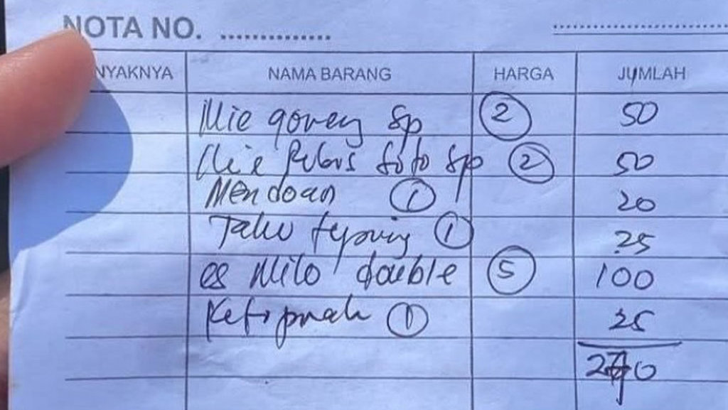 Tangkapan layar nota pembelian diwarung objek wisata PAI Tegal. Nota Pembelian diwarung Wisata PAI Tegal