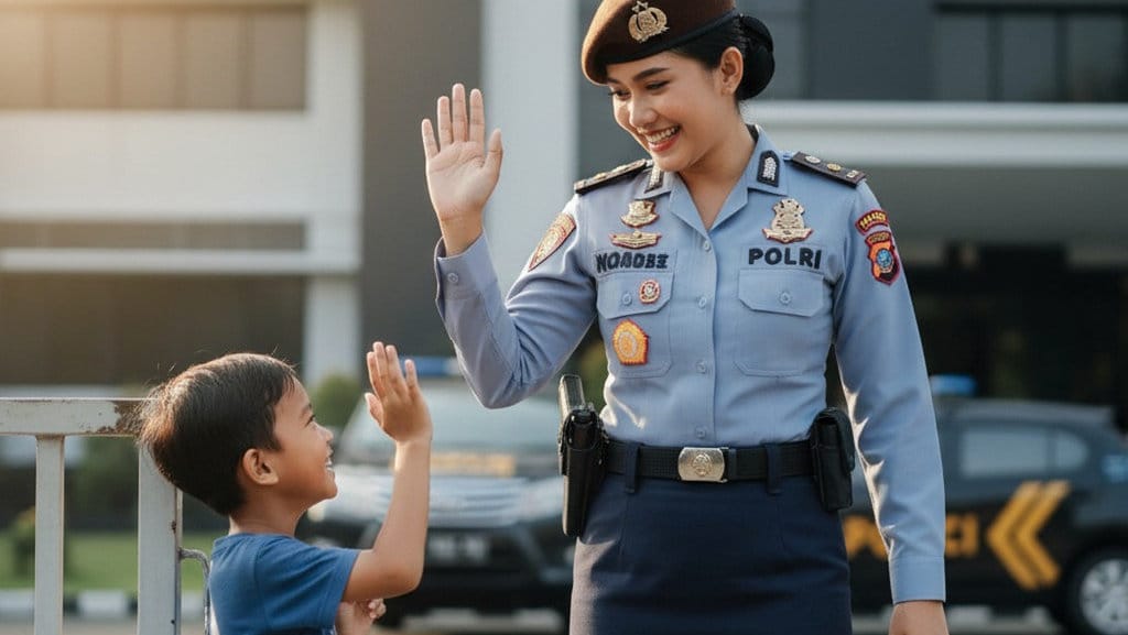 Hasil generator AI, Prompt Gemini AI Foto dengan Seragam Polisi atau Militer. FOTO/Gemini AI Prompt AI Foto dengan Seragam Polisi atau Militer