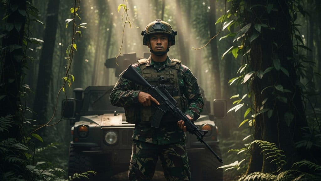 Hasil generator AI, Prompt Gemini AI Foto dengan Seragam Polisi atau Militer. FOTO/Gemini AI Prompt AI Foto dengan Seragam Polisi atau Militer