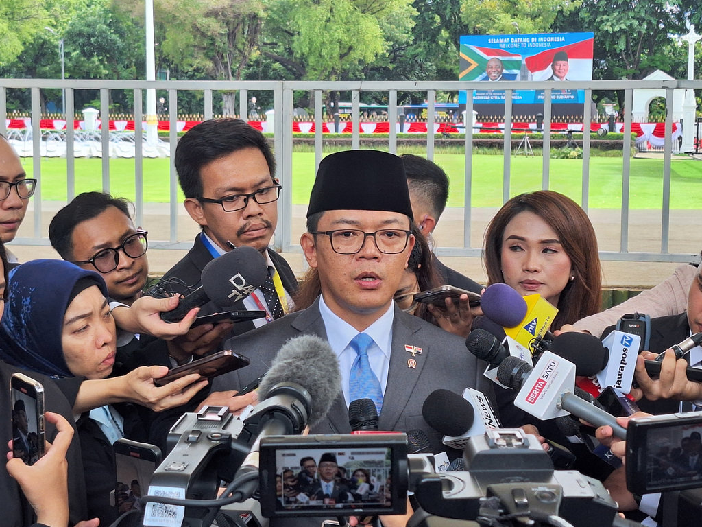Menteri Luar Negeri Sugiono saat konferensi pers di Istana Negara, Jakarta Pusat, Rabu (22/10/2025). tirto.id/Muhammad Naufal Sugiono konferensi pers di Istana Negara