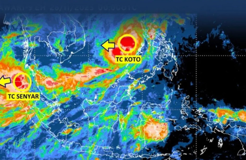 Badan Meteorologi Klimatologi dan Geofisika (BMKG) menyebutkan cuaca ekstrem yang terjadi pada sejumlah wilayah di Sumatera Utara dalam beberapa hari terakhir dampak dari Siklon Tropis Senyar. ANTARA/HO-BMKG Ilustrasi Siklon Tropis Senyar