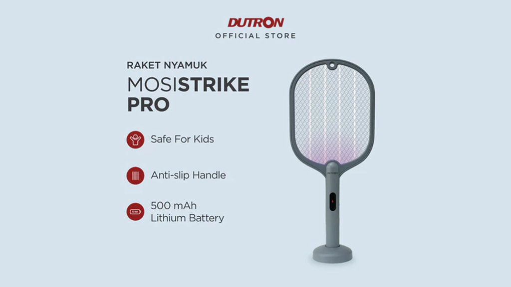 DUTRON Raket Nyamuk Listrik UV Mosistrike Pro Rechargeable. (FOTO/shopee.co.id) DUTRON Raket Nyamuk Listrik