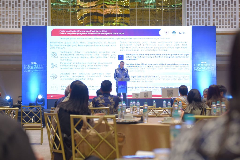 Dirjen Pajak Bimo Wijayanto di acara Indonesia Fiscal Forum 2026. Tirto.id/Hendra Bimo Wijayanto