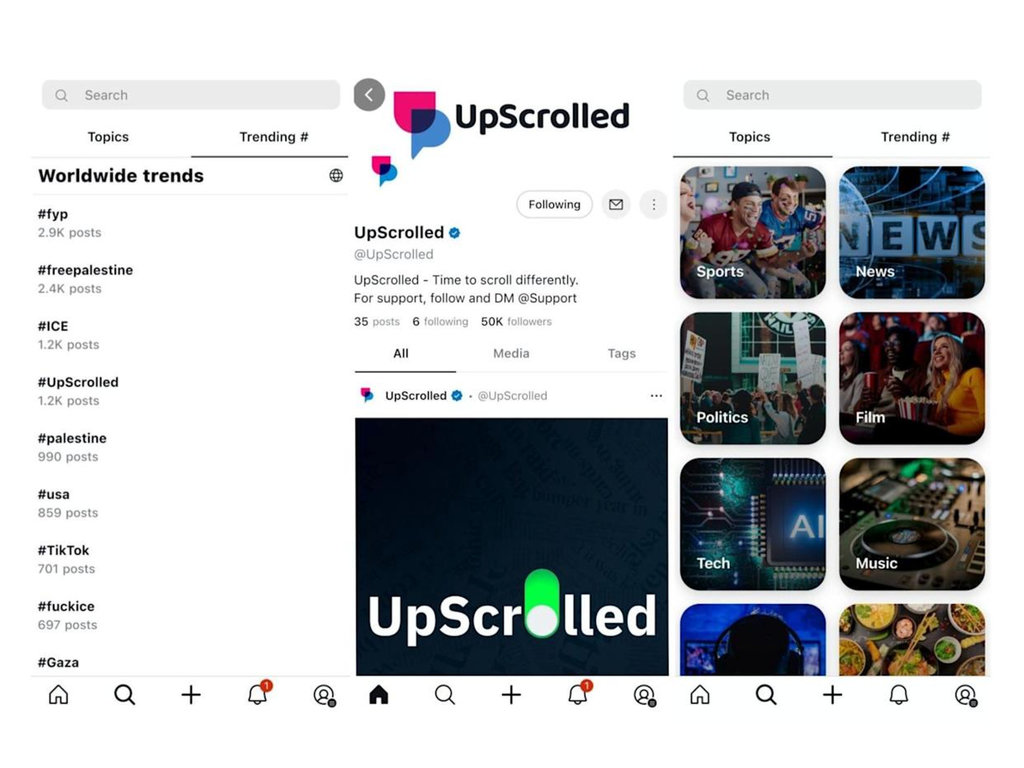 Tampilan beranda UpScrolled mirip dengan Instagram, serta X. Screenshot/UpScrolled/Business Insider UpScrolled