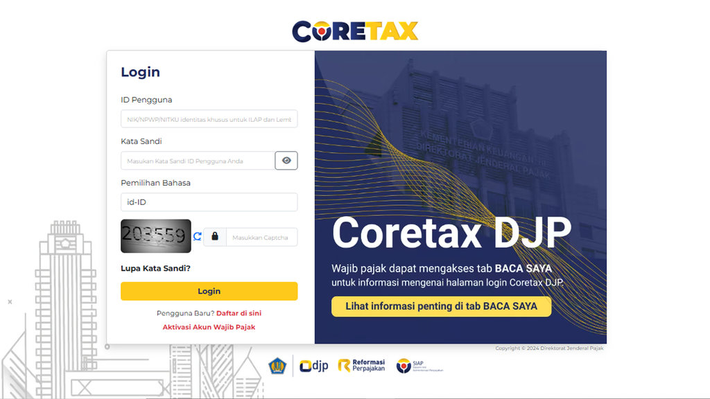 Cara daftar Wajib Pajak di Aplikasi Coretax. (FOTO/coretaxdjp.pajak.go.id) Coretax
