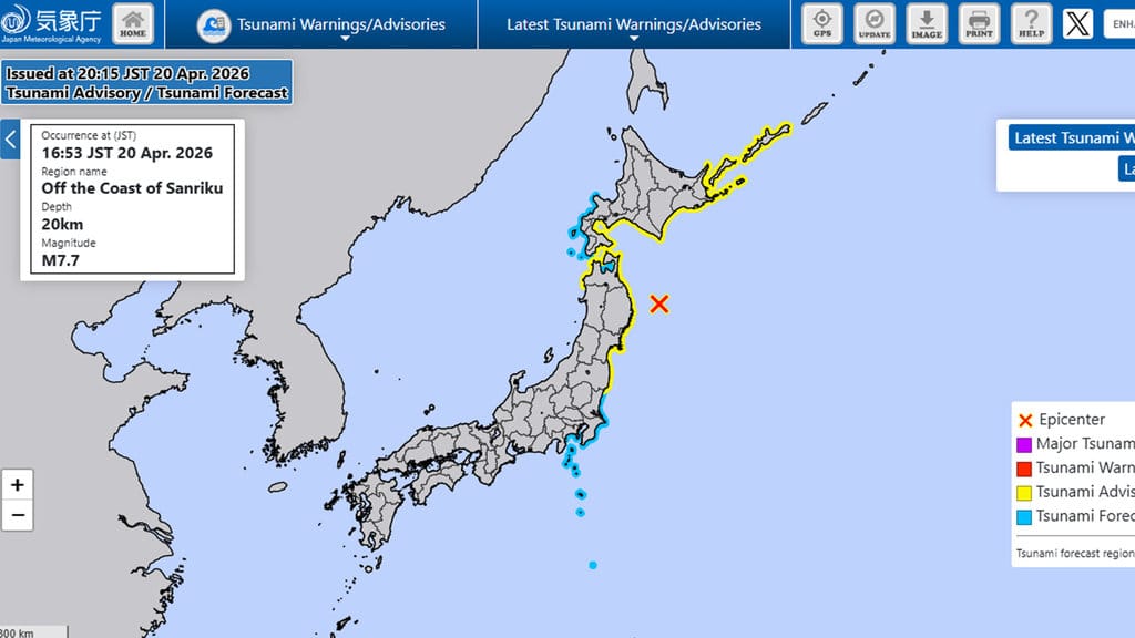 Peta Gempa Jepang. FOTO/tangkapan layar /jma.go.jp/ Peta Gempa Jepang