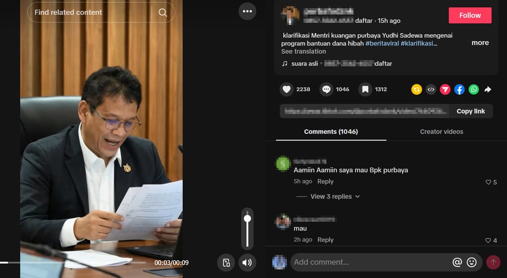 Periksa Fakta Purbaya Dana Hibah. foto/hotline periksa fakta tirto Periksa Fakta Purbaya Dana Hibah