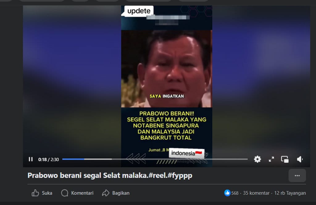 periksa fakta Prabowo Segel Selat Malaka. periksa fakta Prabowo Segel Selat Malaka