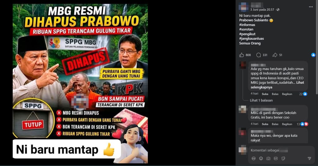 Periksa Fakta MBG resmi dihapus Prabowo. foto/Hotline periksa fakta tirto Periksa Fakta MBG resmi dihapus Prabowo