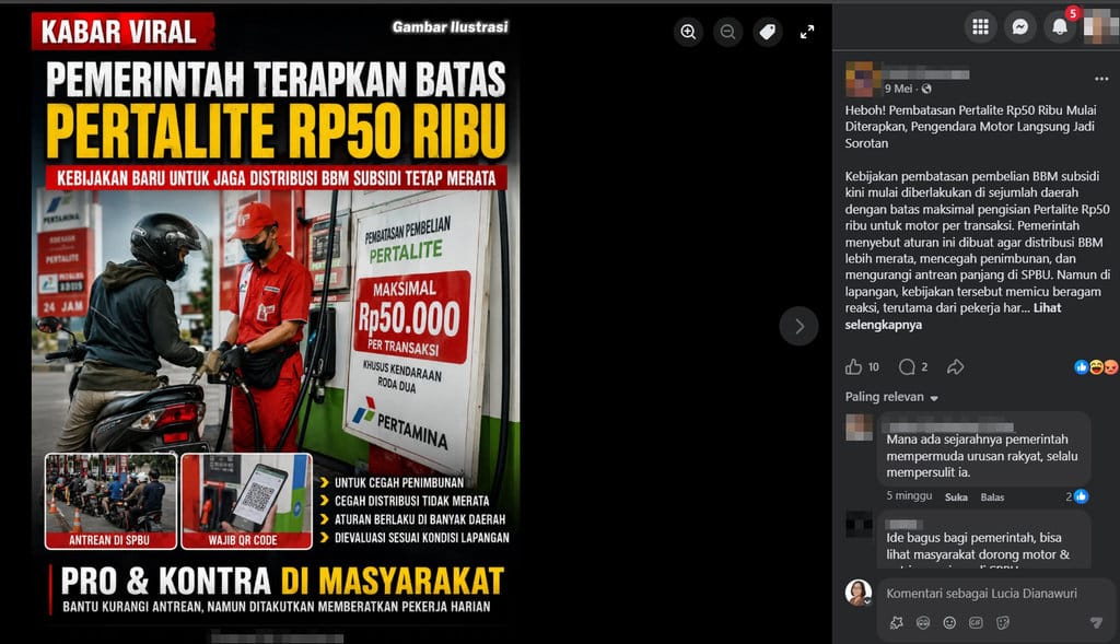 Periksa Fakta Batas Pertalite. foto/hotline periksa fakta tirto Periksa Fakta Batas Pertalite