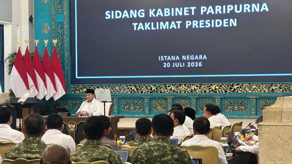 Presiden Prabowo Subianto dalam Sidang Kabinet Paripurna di Istana Negara, Senin (20/7/2026). tirto.id/ Sidang Kabinet Paripurna