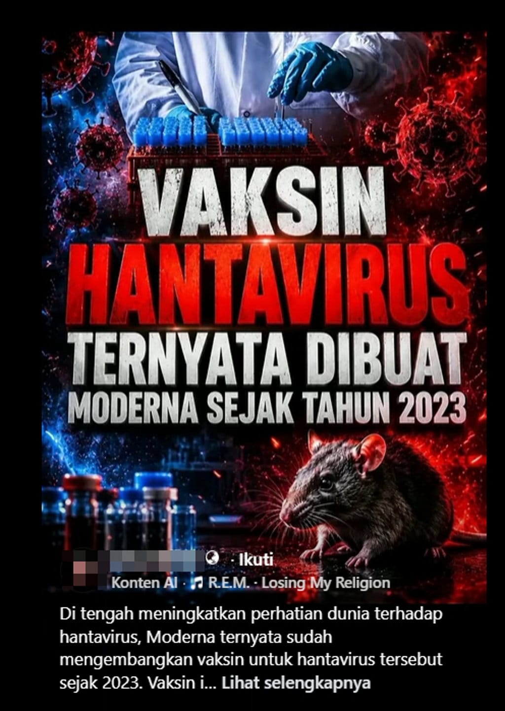 periksa fakta vaksin hantavirus dibuat moderna sejak 2023. periksa fakta vaksin hantavirus