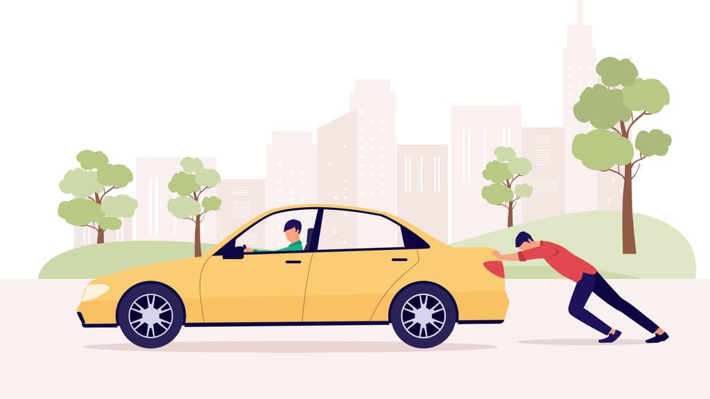 Ilustrasi mendorong mobil. FOTO/iStockphoto Ilustrasi Mendorong Mobil