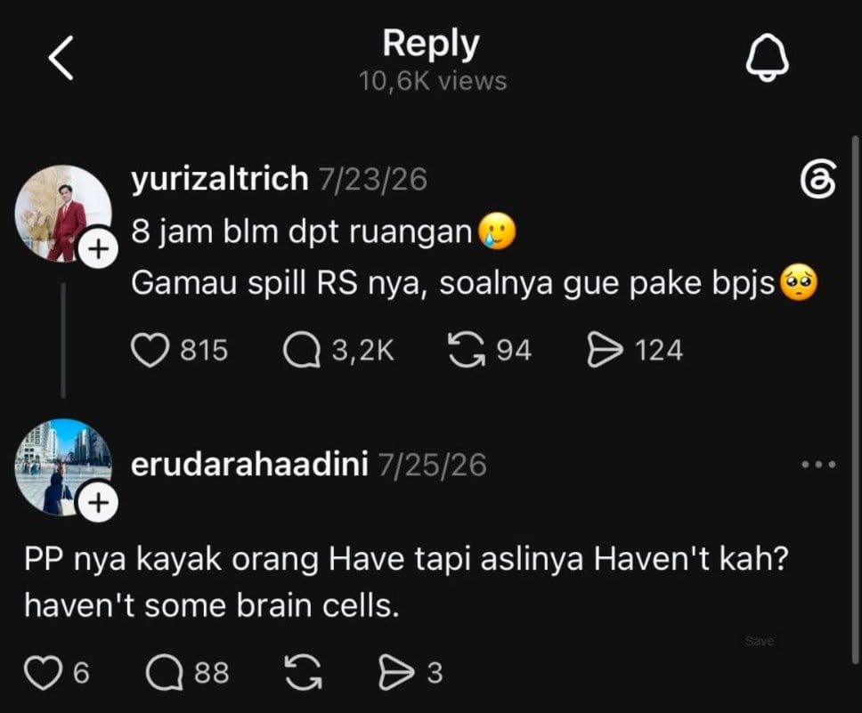Komentar nirempati di utas Threads milik mendiang Yurizal. Threads/Sunyidibaliksenyum Komentar Nirempati di Threads Yurizal
