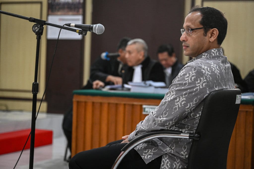 Terdakwa kasus dugaan korupsi pengadaan Chromebook dalam program digitalisasi pendidikan di Kemendikbudristek Nadiem Anwar Makarim mengikuti sidang perdana banding atas vonisnya di Pengadilan Tinggi DKI Jakarta, Jakarta, Rabu (5/8/2026). Sidang tersebut beragendakan pembacaan memori banding dari pihak penasihat hukum. ANTARA FOTO/Fauzan/nz Sidang perdana banding vonis Nadiem Makarim