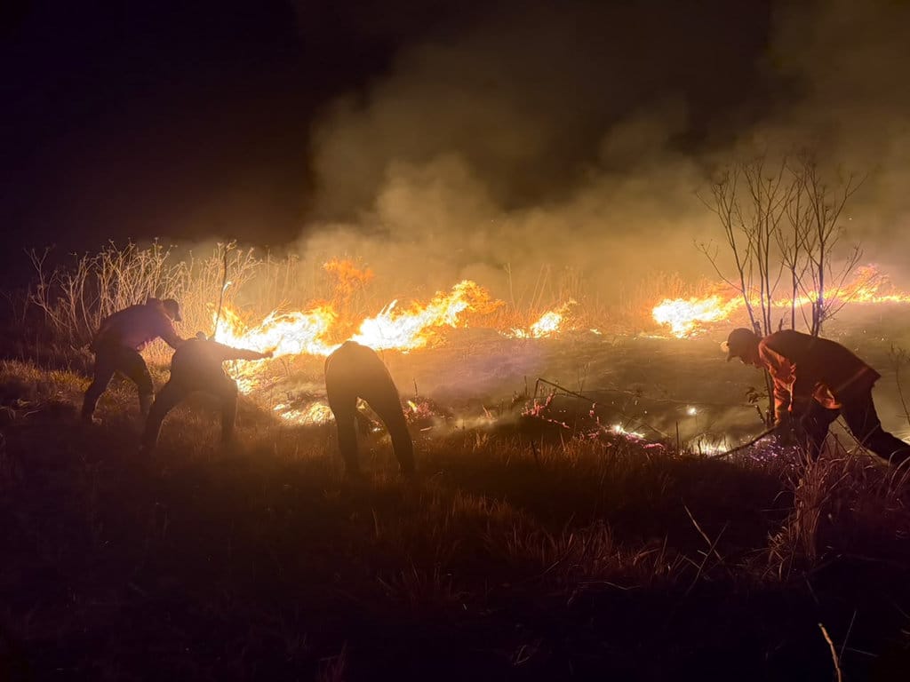 Tim gabungan terus melakukan pemadaman siang dan malam guna memadamkan kebakaran di Gunung Bromo, Jawa Timur pada Sabtu (8/8). (Sumber: BPBD Provinsi Jawa Timur.) Kebakaran di Gunung Bromo