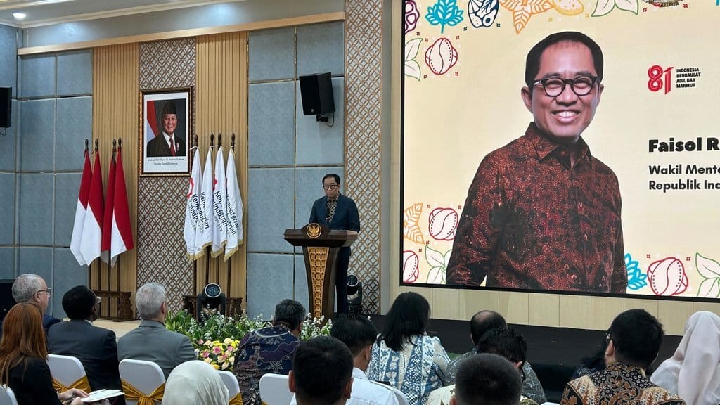 Wakil Menteri Perindustrian Faisol Riza saat pembukaan Specialty Indonesia 2026 di kantor Kemenperin, Jakarta, Senin (10/8/2026). tirto.id/Naufal Faisol Riza