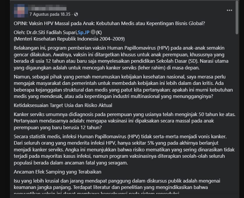 Periksa Fakta Vaksin HPV. foto/hotline periksa fatka tirto Periksa Fakta Vaksin HPV