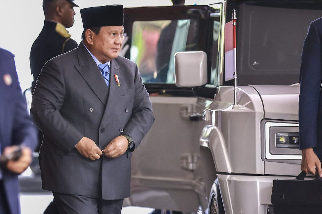 Presiden Prabowo Subianto tiba untuk menghadiri Rapat Paripurna Pembukaan Masa Persidangan I DPR Tahun Sidang 2026-2027 di Gedung Nusantara, Kompleks Parlemen, Jakarta, Jumat (14/8/2026). ANTARA FOTO/Dhemas Reviyanto/bay/wsj. Presiden Prabowo Subianto tiba di Gedung Nusantara