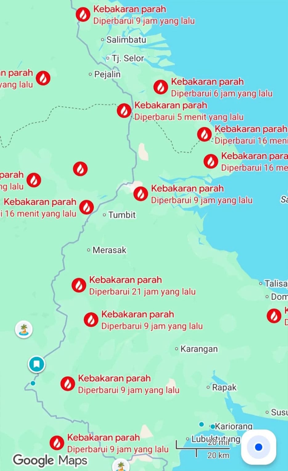 Titik kebakaran di Kalimantan. FOTO/x.com/Rebukanre Titik kebakaran di Kalimantan.
