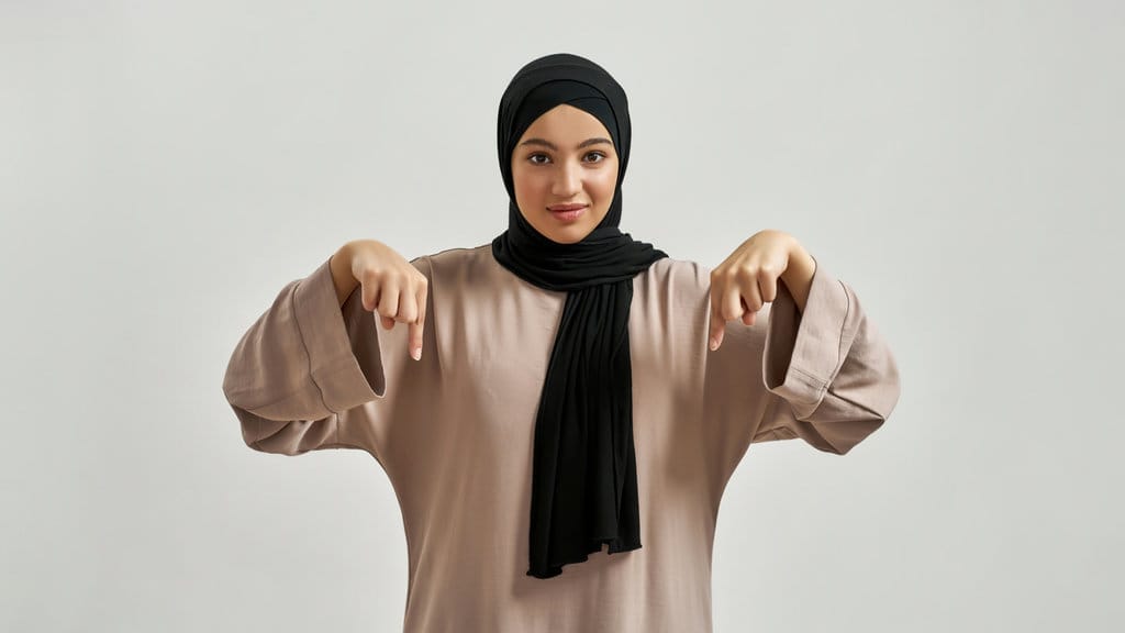 Gamis cream dan jilbab hitam. FOTO/iStockphoto Gamis Cream dan Jilbab Hitam