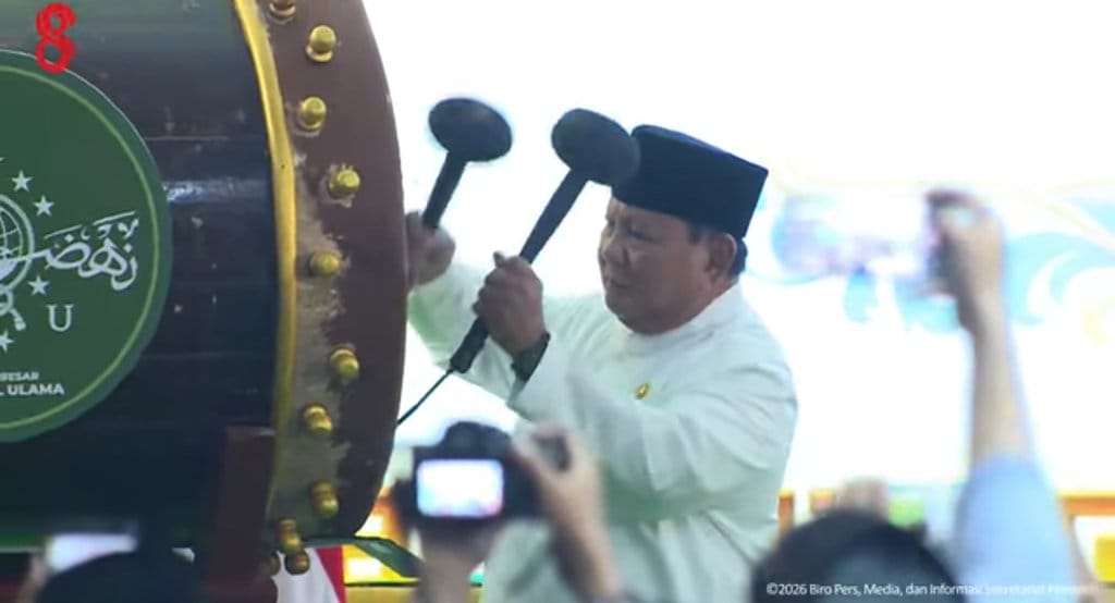 Presiden Prabowo Subianto saat membuka Muktamar ke-35 NU di Pondok Pesantren Bahrul Ulum Tambakberas, Kabupaten Jombang, Jawa Timur, Kamis (27/8/2026). FOTO/YouTube Sekretariat Presiden Muktamar NU ke-35