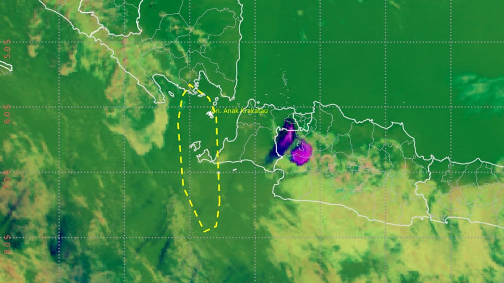Citra RGB Himawari-09 pada tanggal 8 September 2026 puluk 18.00 WIB, teridentifikasi sebaran abu vulkanik Anak Krakatau. (Sumber: bmkg.go.id) Citra Sebaran Abu Vulkanik Anak Krakatau