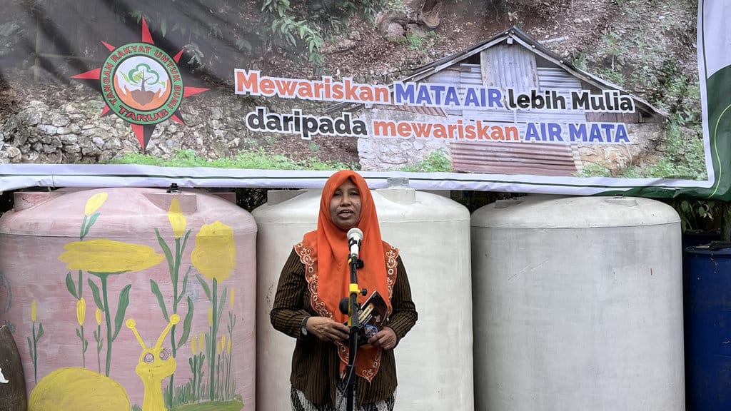Sri Wahyuningsih saat memberi sambutan dalam acara Kenduri Banyu Udan XI. tirto.id/Abdul Aziz Kenduri Banyu Udan