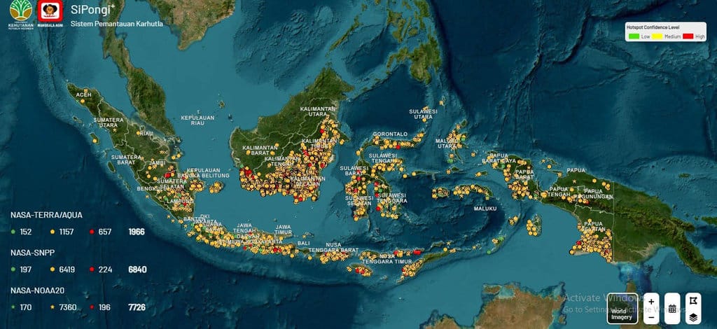 Peta sebaran titik panas (hotspot) di Kalimantan berdasarkan data SiPongi Kementerian Kehutanan pada Selasa (21/9/2026). foto/DOk. Sipongi Peta Sebaran panas Kalimantan