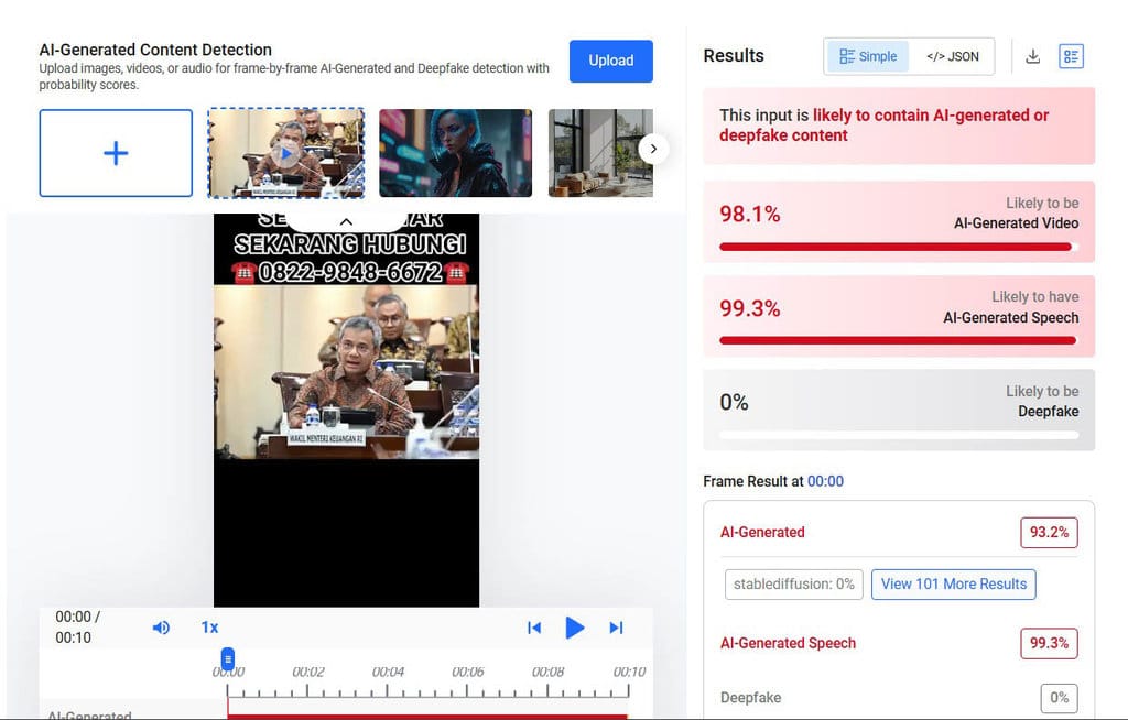 Manipulasi video Menkeu Suahasil Nazara / hive moderation Manipulasi Video Menkeu Suahasil