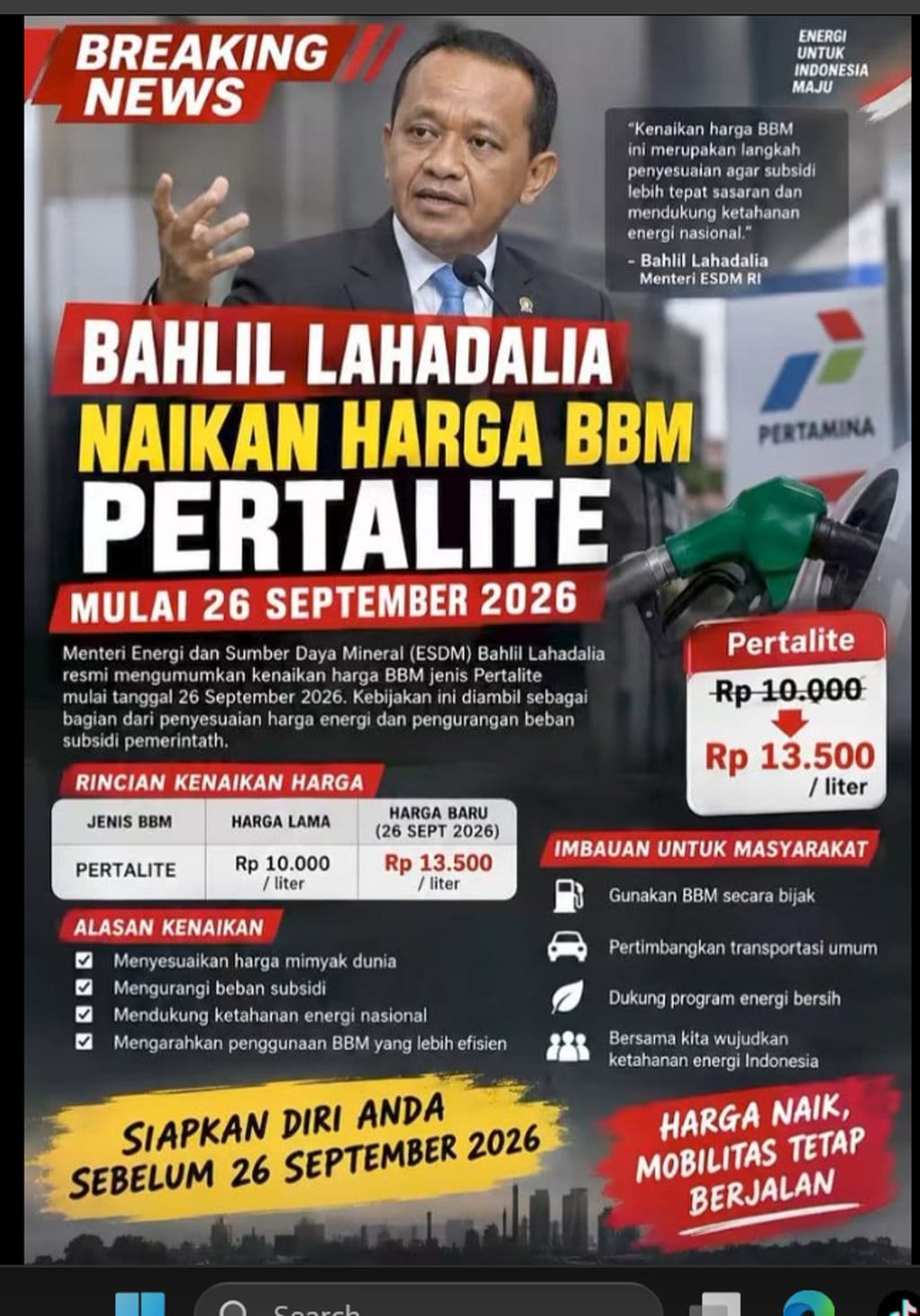 Periksa Fakta Bahlil Naikkan Harga Pertalite. FOTO/Hotline Periksa Fakta Tirto Periksa Fakta Bahlil Naikkan Harga Pertalite
