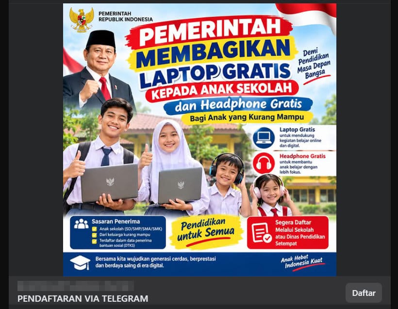 Periksa Fakta Bantuan Laptop dan HP via Telegram. foto/hotline periksa fakta tirto Periksa Fakta Bantuan Laptop dan HP via Telegram