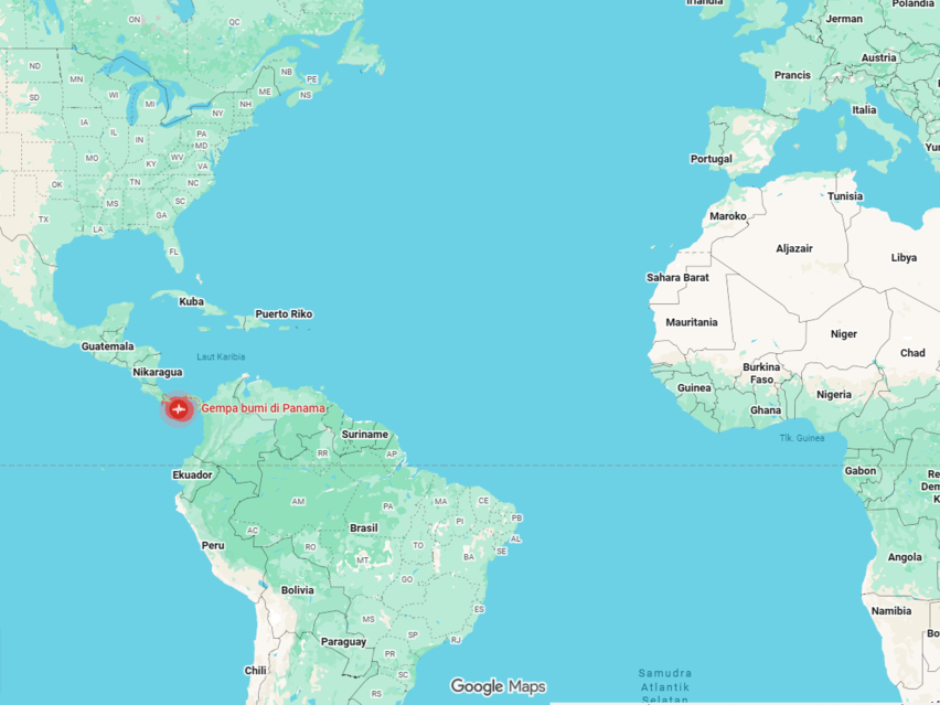 Gempa Panama M7,7 Jumat (9/10/2026). Foto: Google Maps. gempa panama