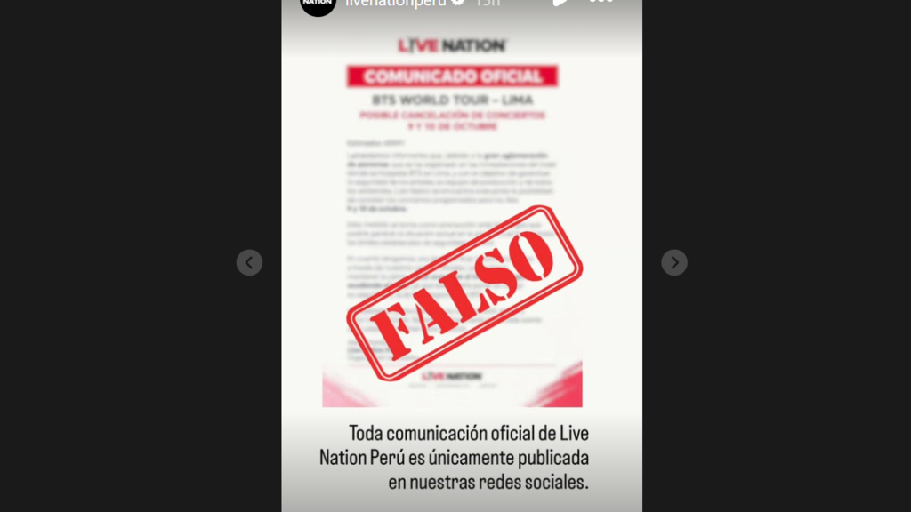 Unggahan IG Live Nation Peru, Sabtu (9/10/2026). Foto: Instagram Story Unggahan IG Live Nation Peru