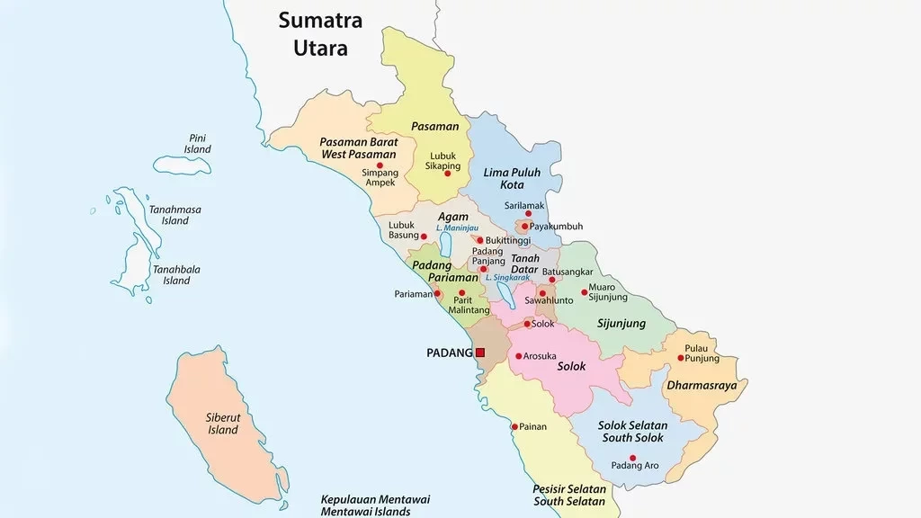Peta Sumatra Barat. (FOTO/iStockphoto) Peta Sumatra Barat