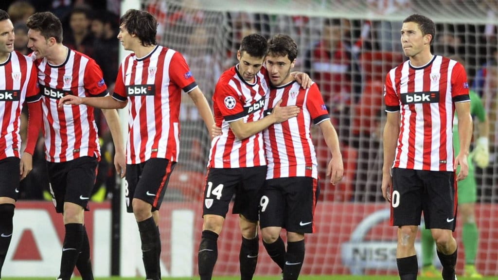 Pemain Athletic Bilbao merayakan gol.