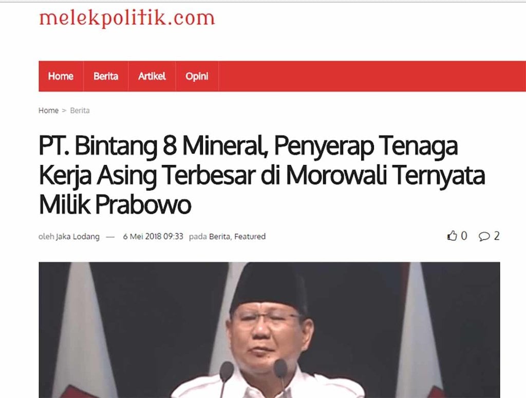 Benarkah PT Bintang 8 Mineral Milik Prabowo & Mayoritas Pakai TKA?