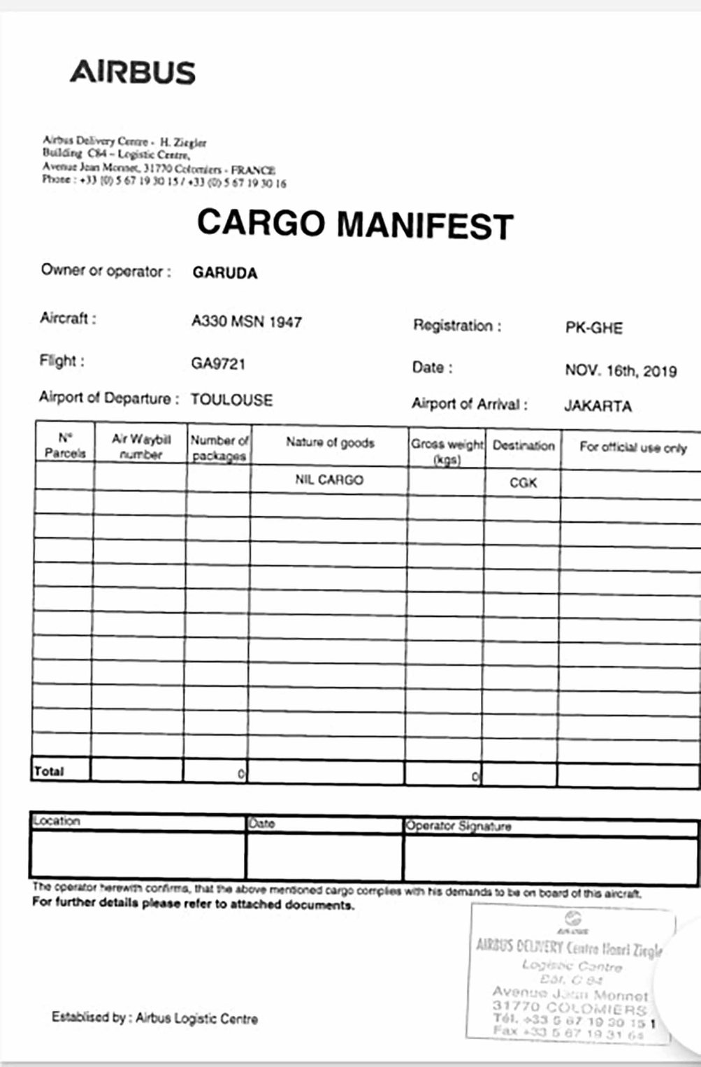 Manifest Cargo Garuda